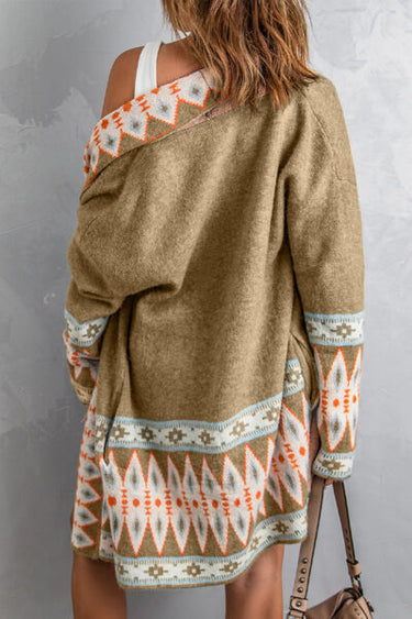 AZTEC Print Cardigan- Khaki